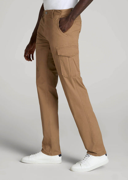 Stretch Twill SLIM-FIT Cargo Pants for Tall Men in Russet Brown