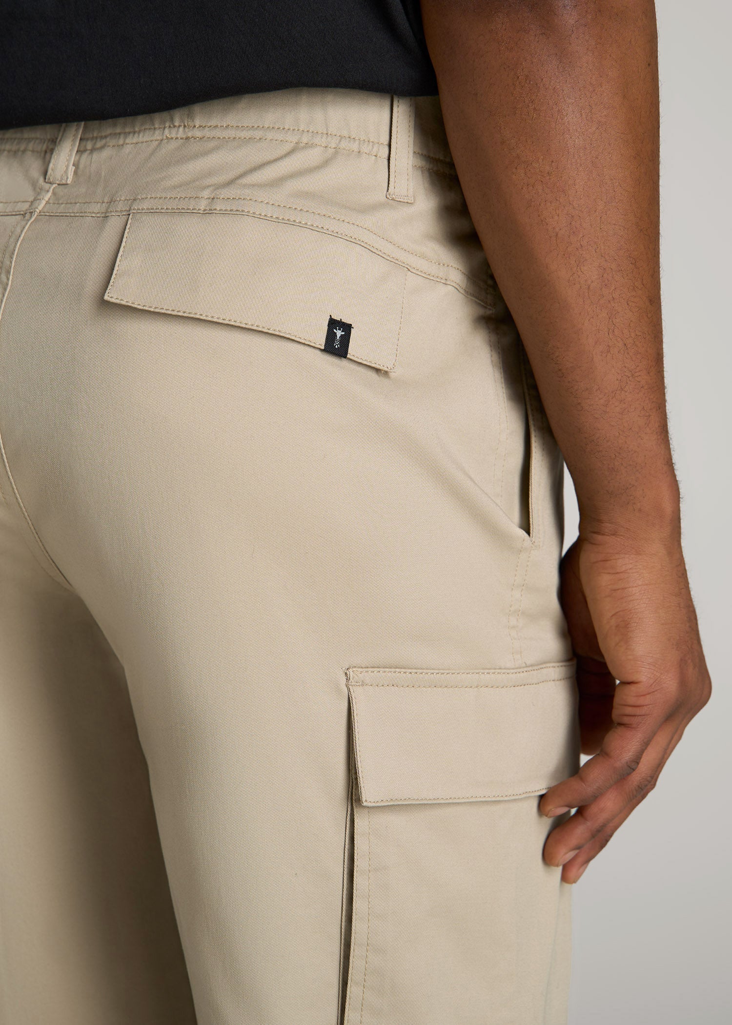 Stretch Twill Cargo Shorts for Tall Men in Light Khaki