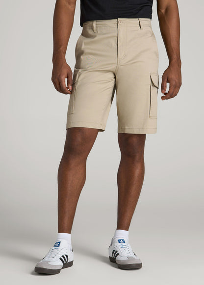 Stretch Twill Cargo Shorts for Tall Men in Light Khaki