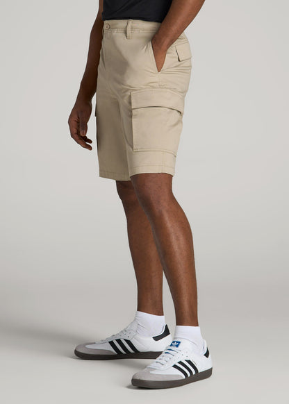 Stretch Twill Cargo Shorts for Tall Men in Light Khaki