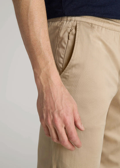 Stretch Twill Jogger Pants for Tall Men in Desert Khaki
