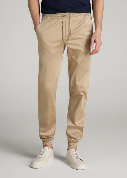 Stretch Twill Jogger Pants for Tall Men in Desert Khaki
