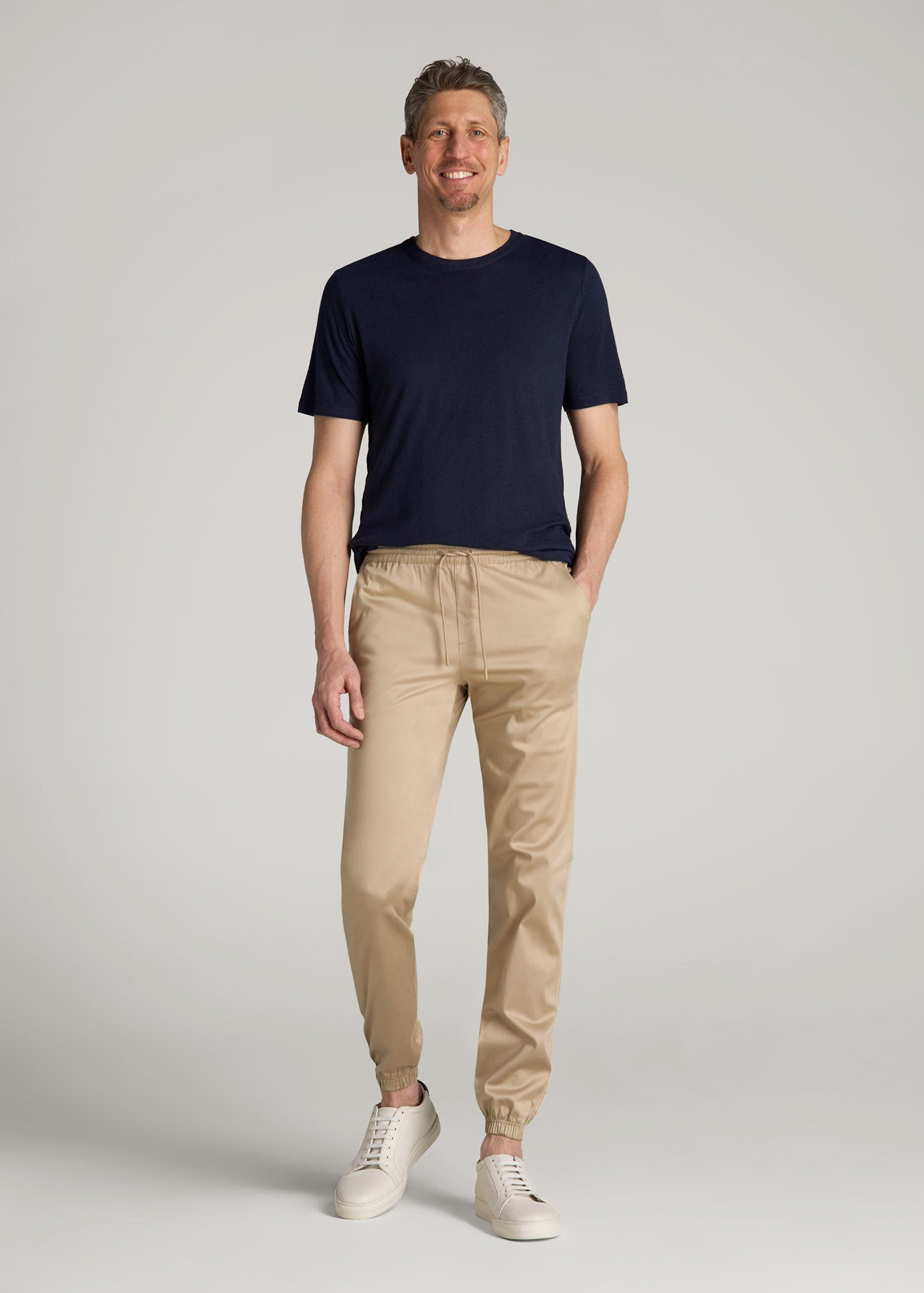 Stretch Twill Jogger Pants for Tall Men in Desert Khaki