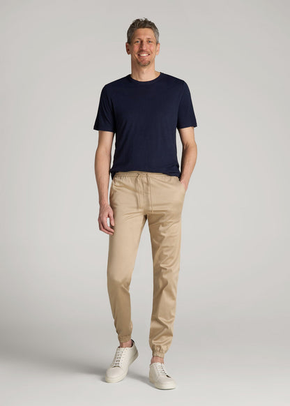 Stretch Twill Jogger Pants for Tall Men in Desert Khaki