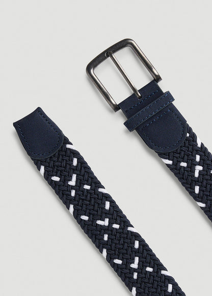 Stretch Woven Belt in Navy and White