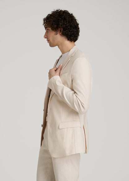 Stretch Linen Blazer for Tall Men in Light Beige Linen