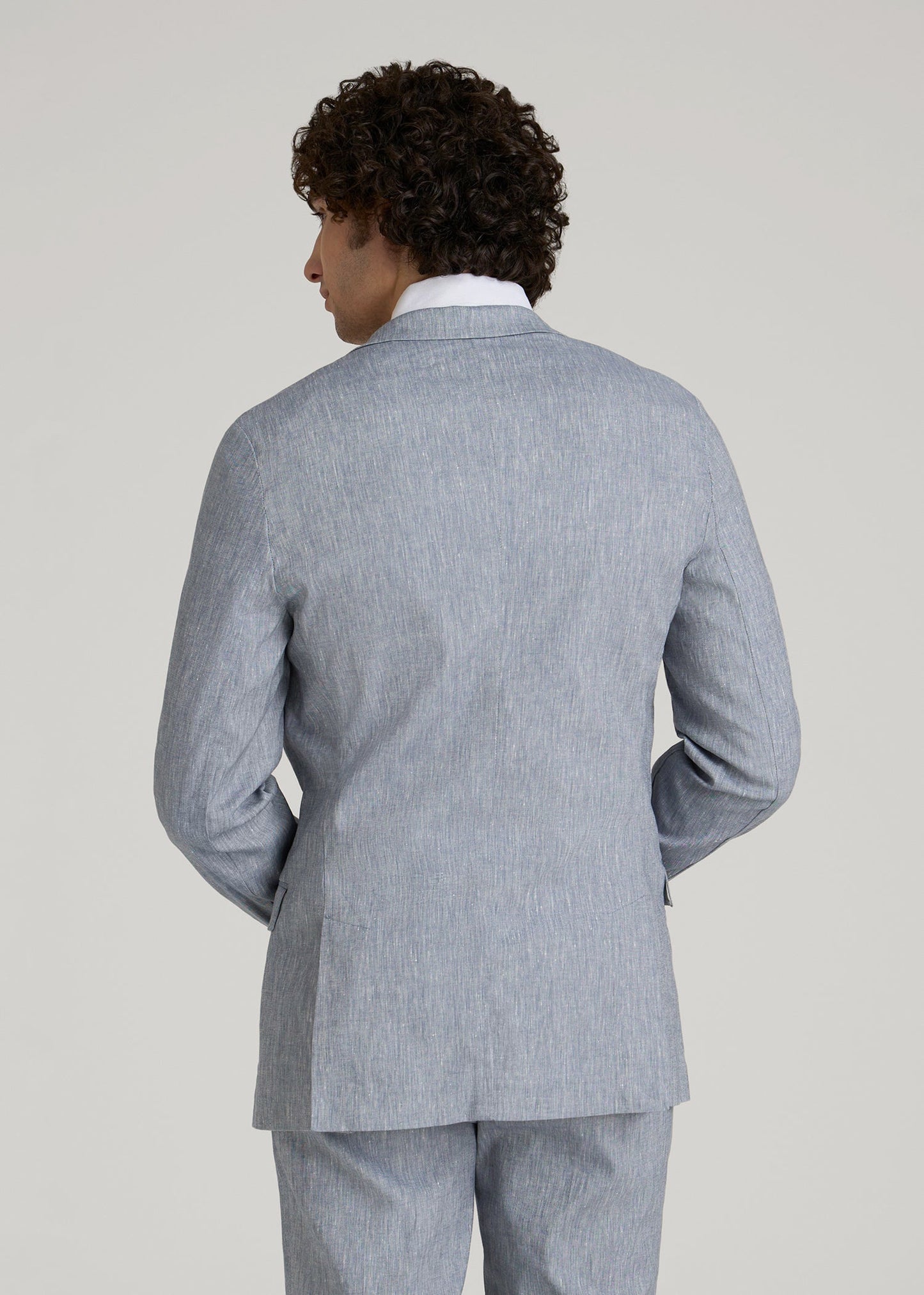 Stretch Linen Blazer for Tall Men in Navy Linen