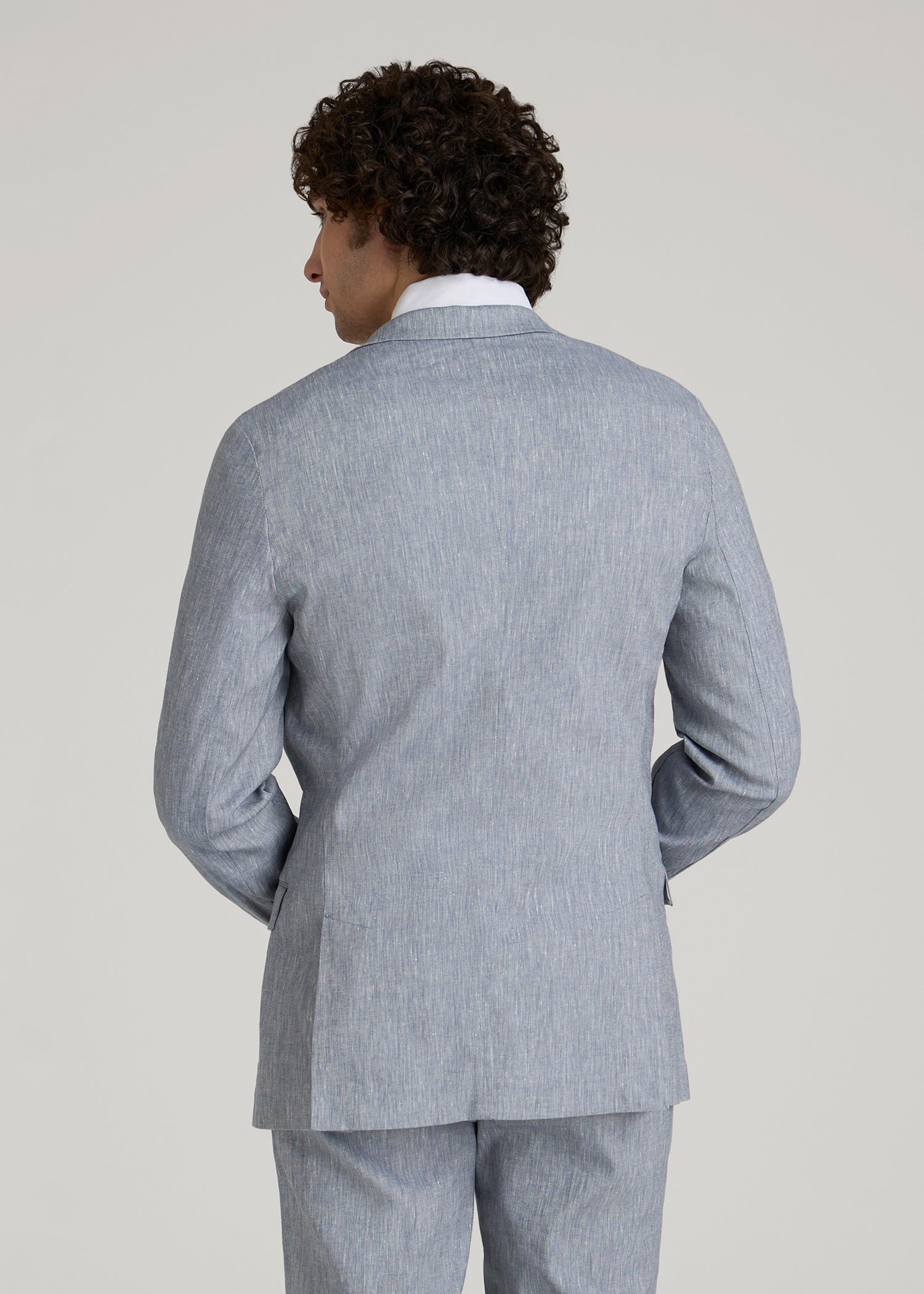 Stretch Linen Blazer for Tall Men in Navy Linen