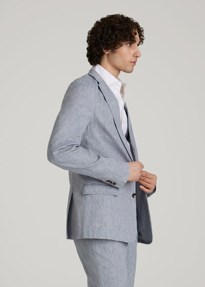 Stretch Linen Blazer for Tall Men in Navy Linen