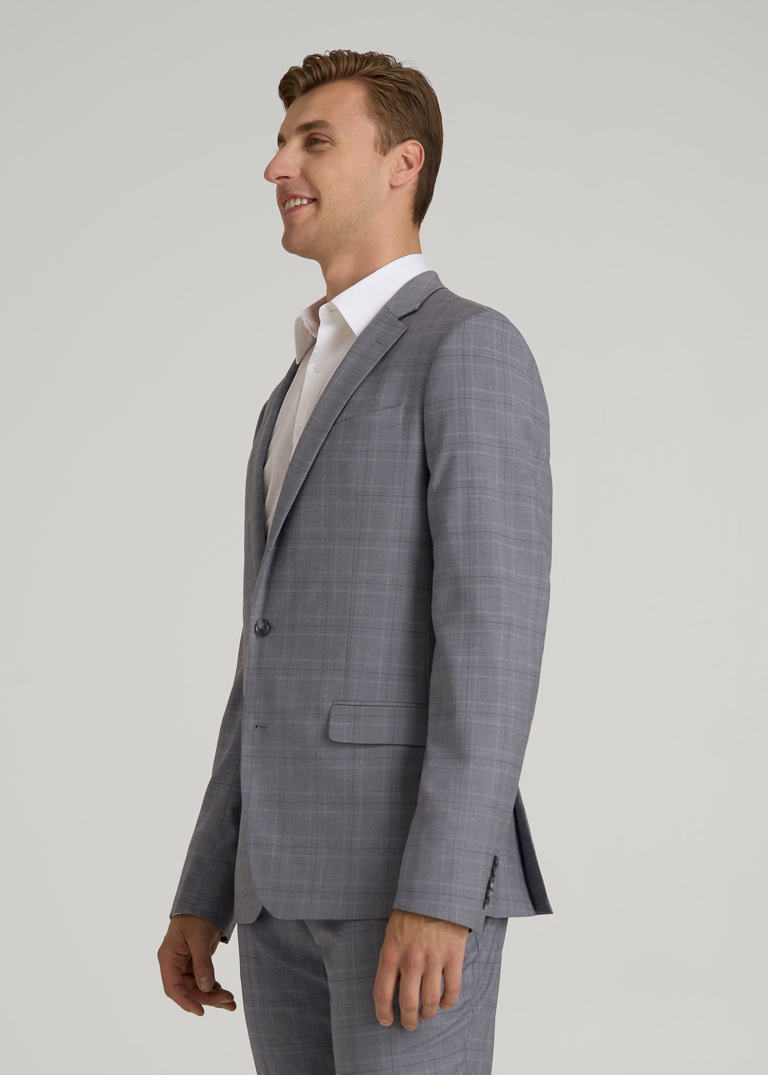 Suit Jacket for Tall Men in Light Grey Plaid
