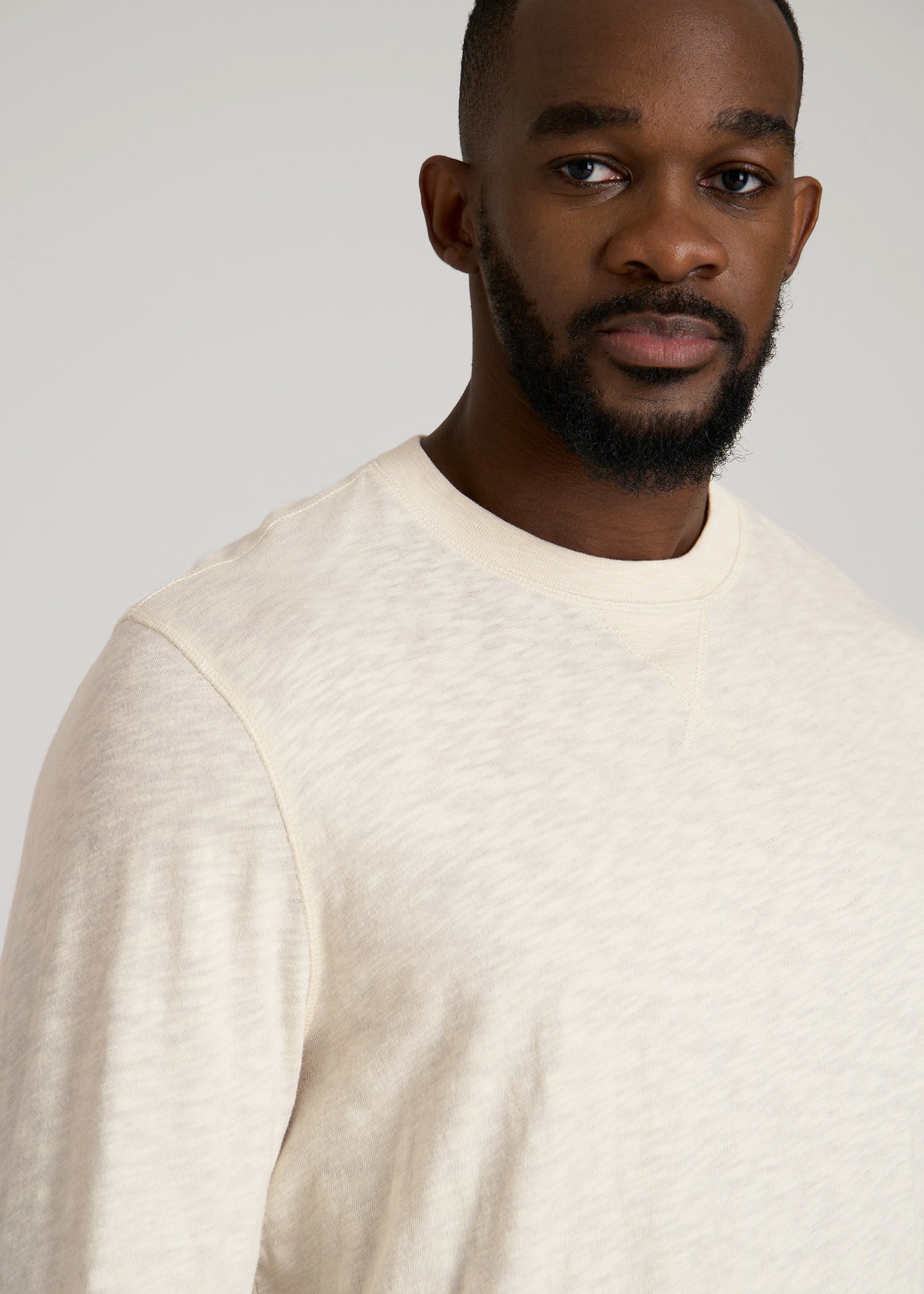 Sunwashed Slub Crewneck for Tall Men in Ivory White