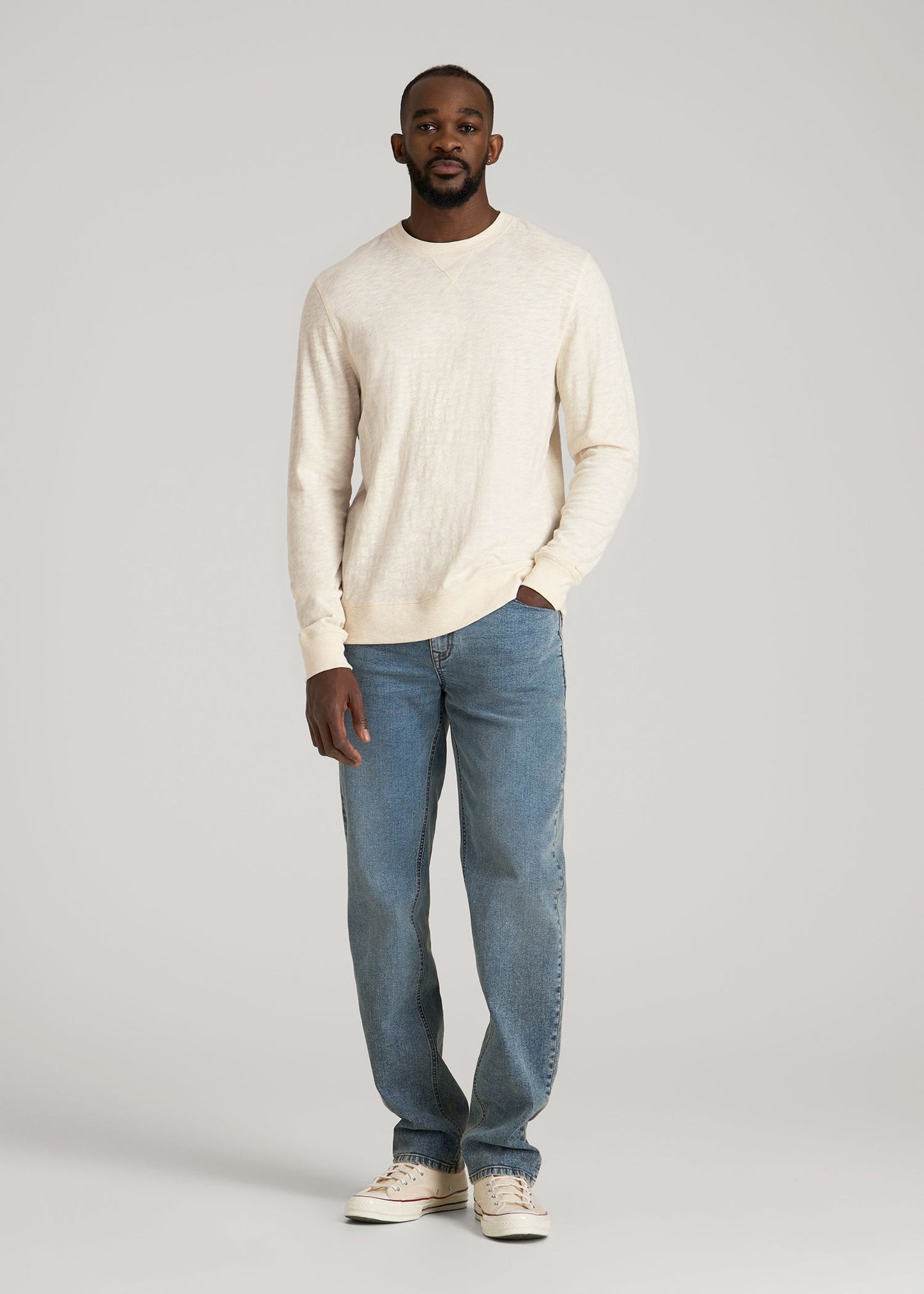 Sunwashed Slub Crewneck for Tall Men in Ivory White