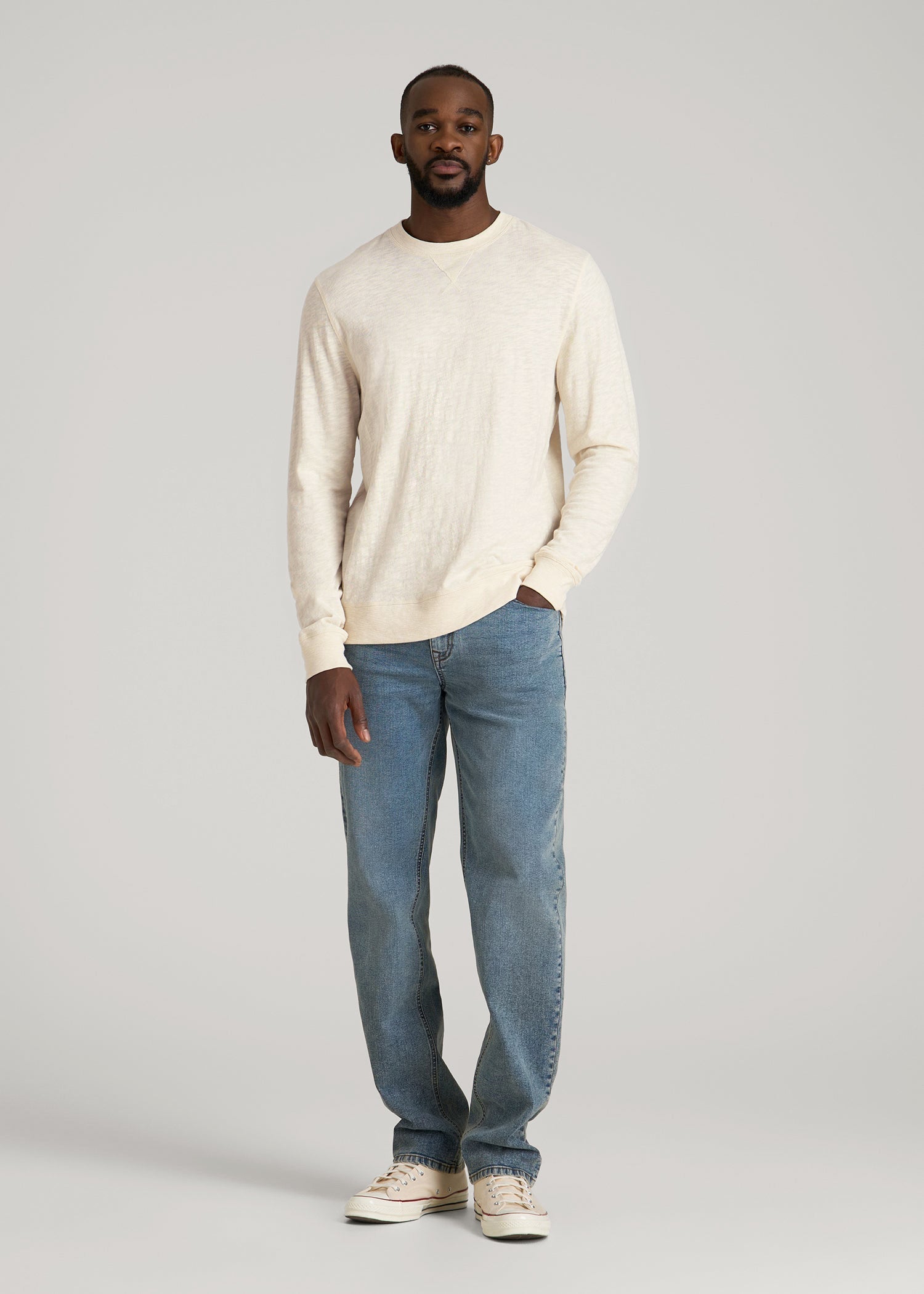 Sunwashed Slub Crewneck for Tall Men in Ivory White