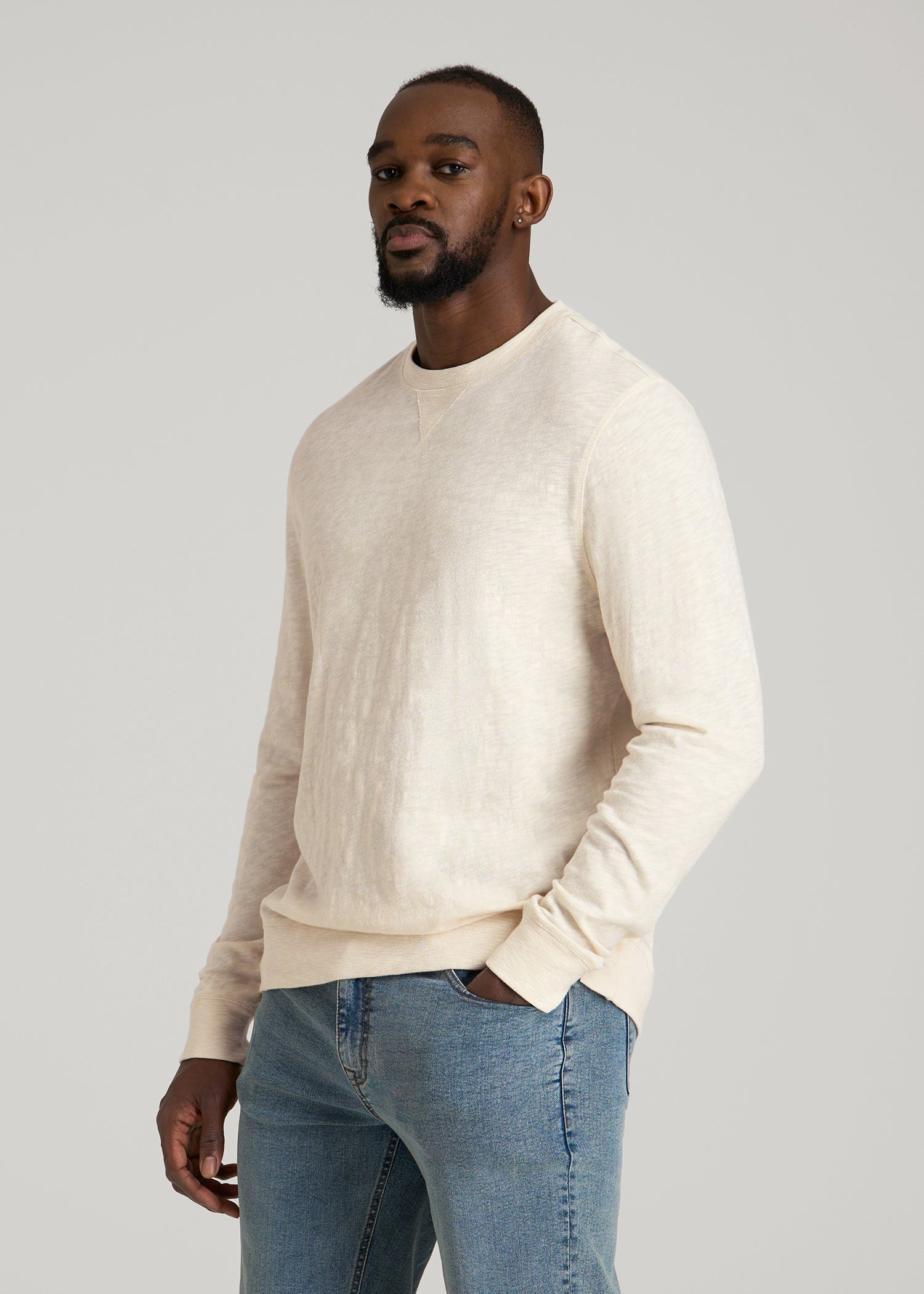 Sunwashed Slub Crewneck for Tall Men in Ivory White