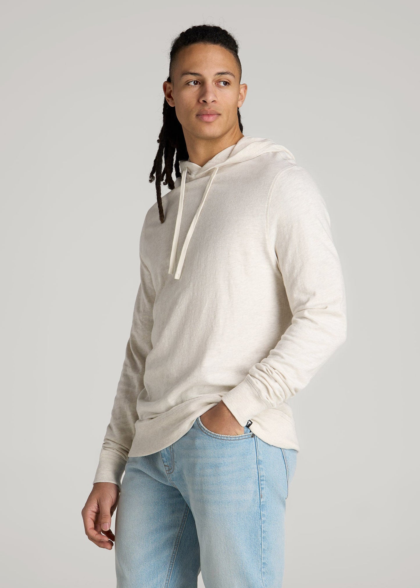 Sunwashed Slub Pullover Hoodie for Tall Men in Heathered Oatmeal