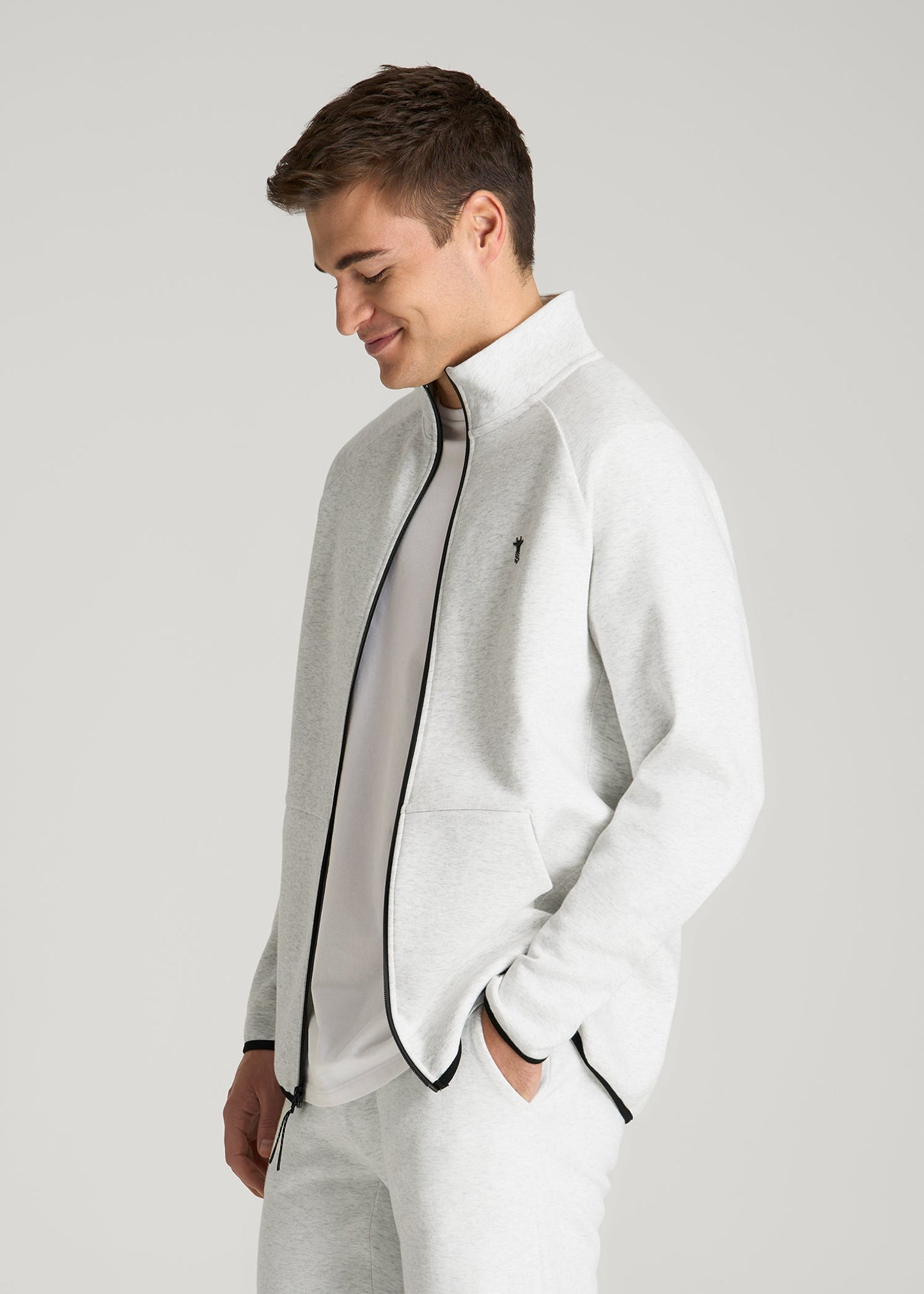 Tech Motion Fleece Full-Zip Jacket for Tall Men in Heather Frost