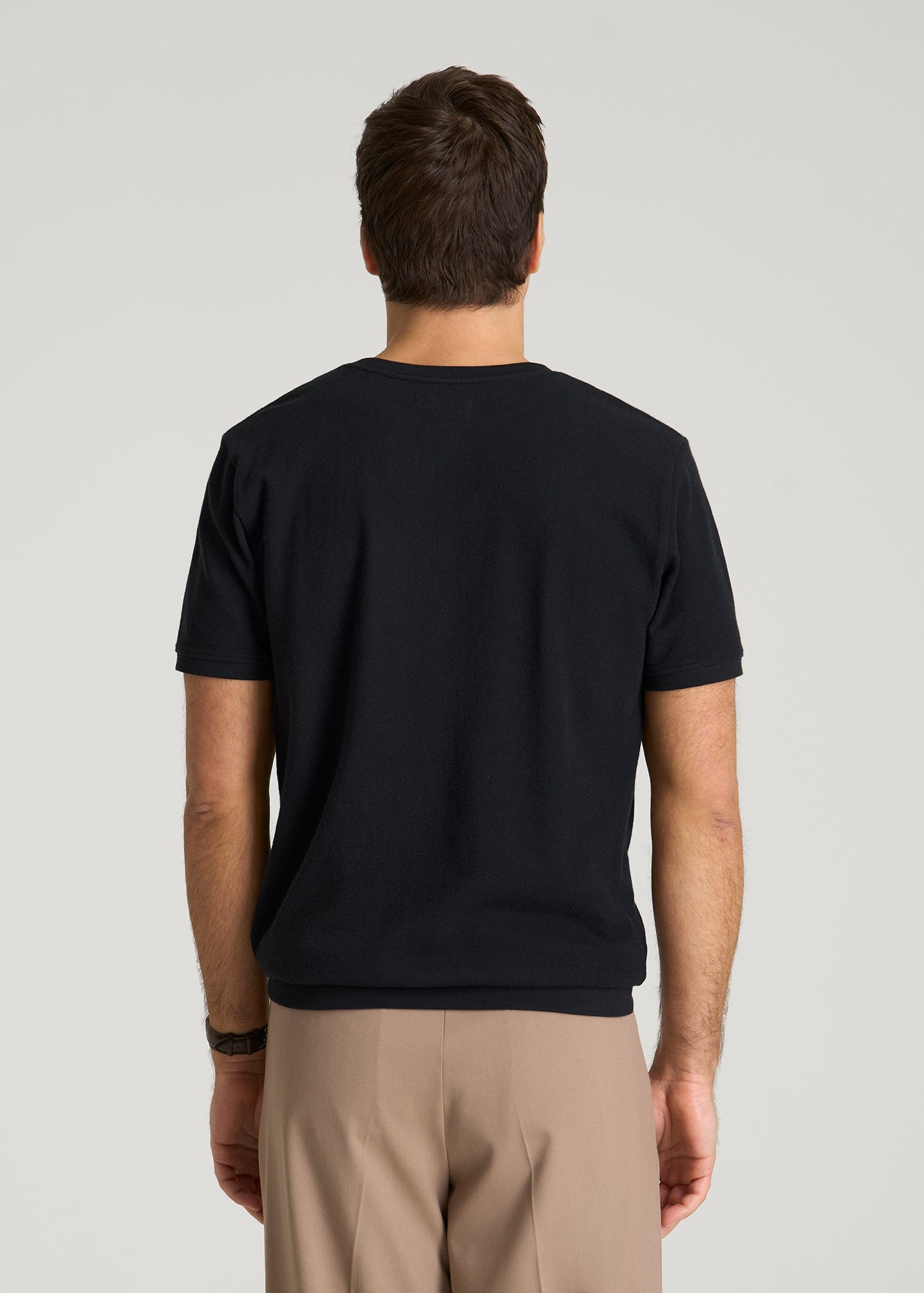 Terry Cotton Pocket Tee for Tall Men in Black