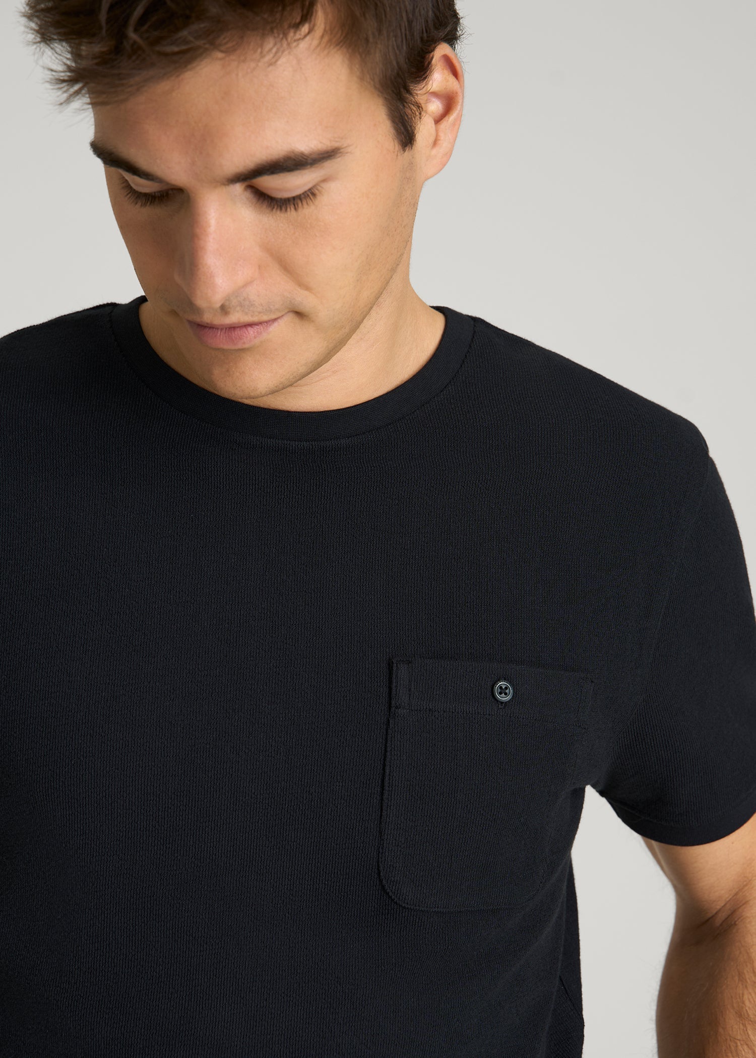 Terry Cotton Pocket Tee for Tall Men in Black