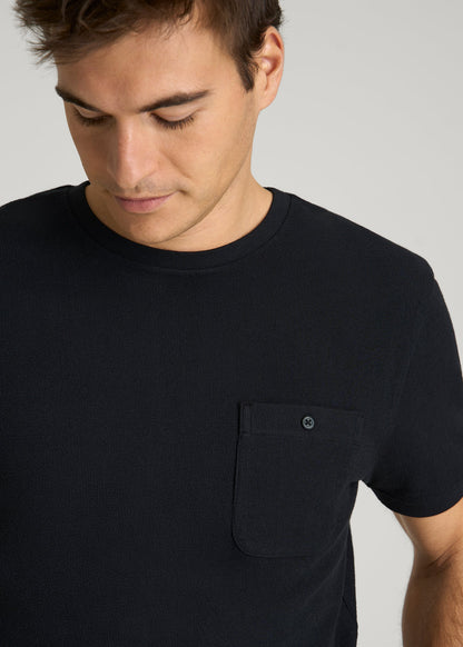 Terry Cotton Pocket Tee for Tall Men in Black