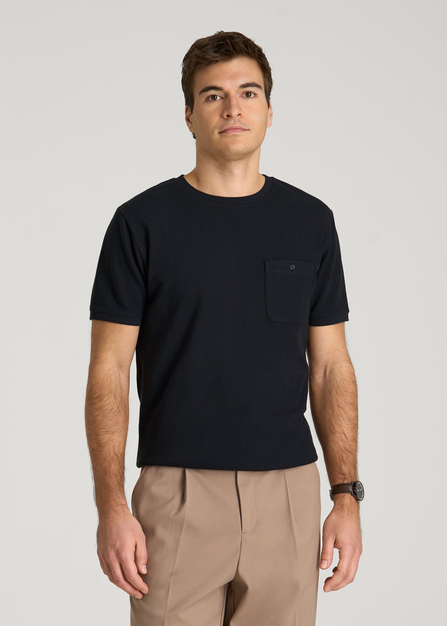 Terry Cotton Pocket Tee for Tall Men in Black