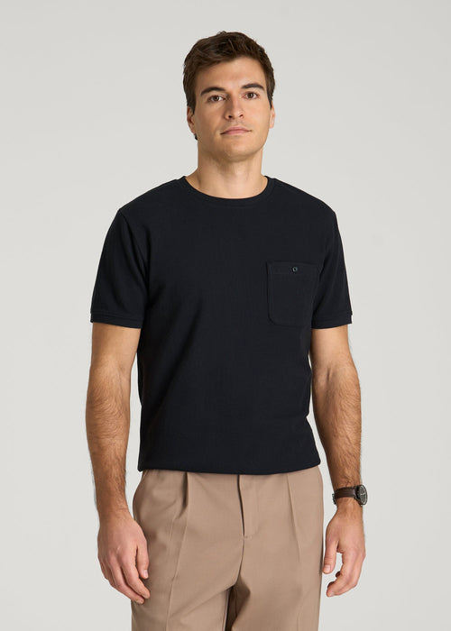 Terry Cotton Pocket Tee for Tall Men in Black