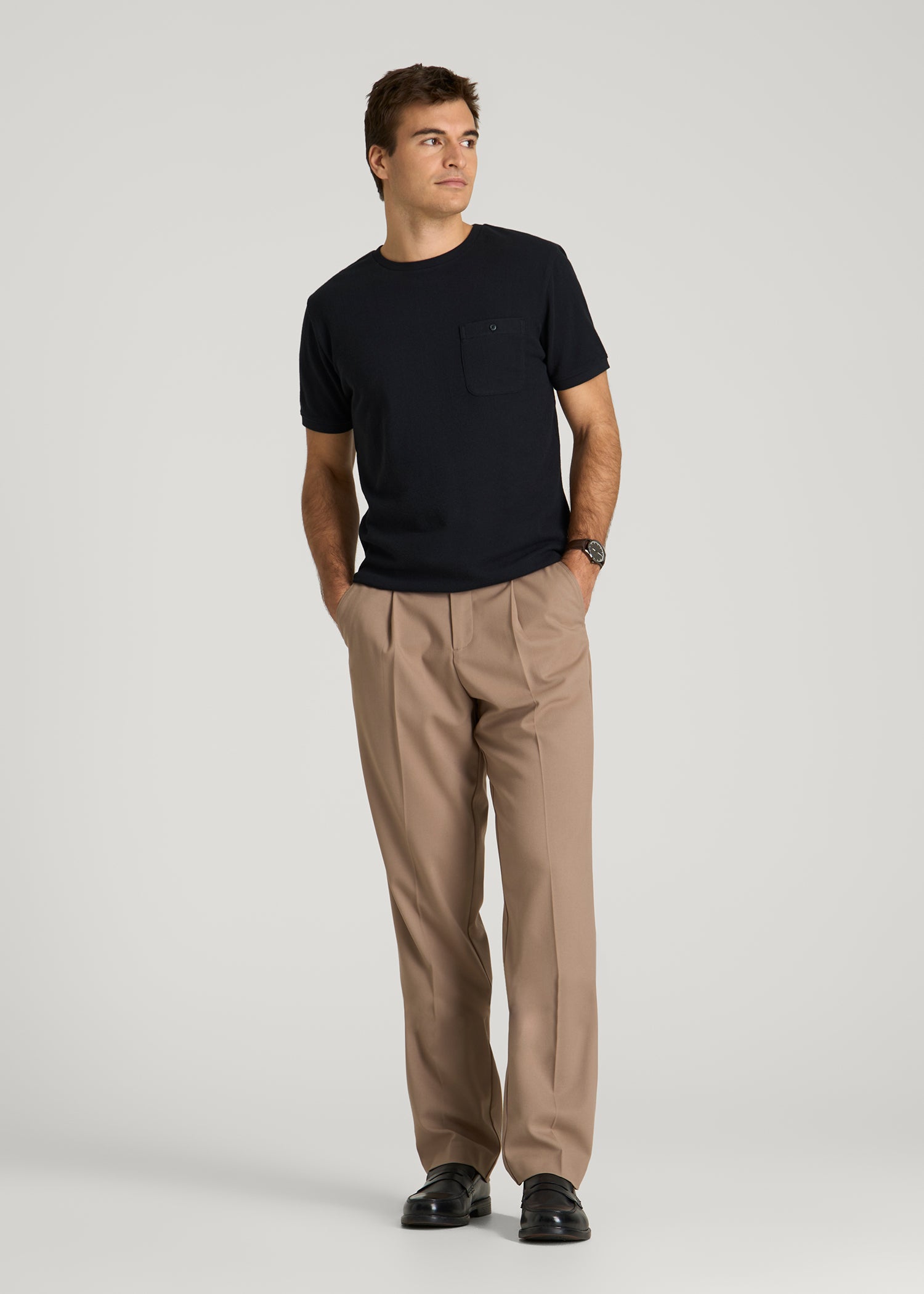 Terry Cotton Pocket Tee for Tall Men in Black
