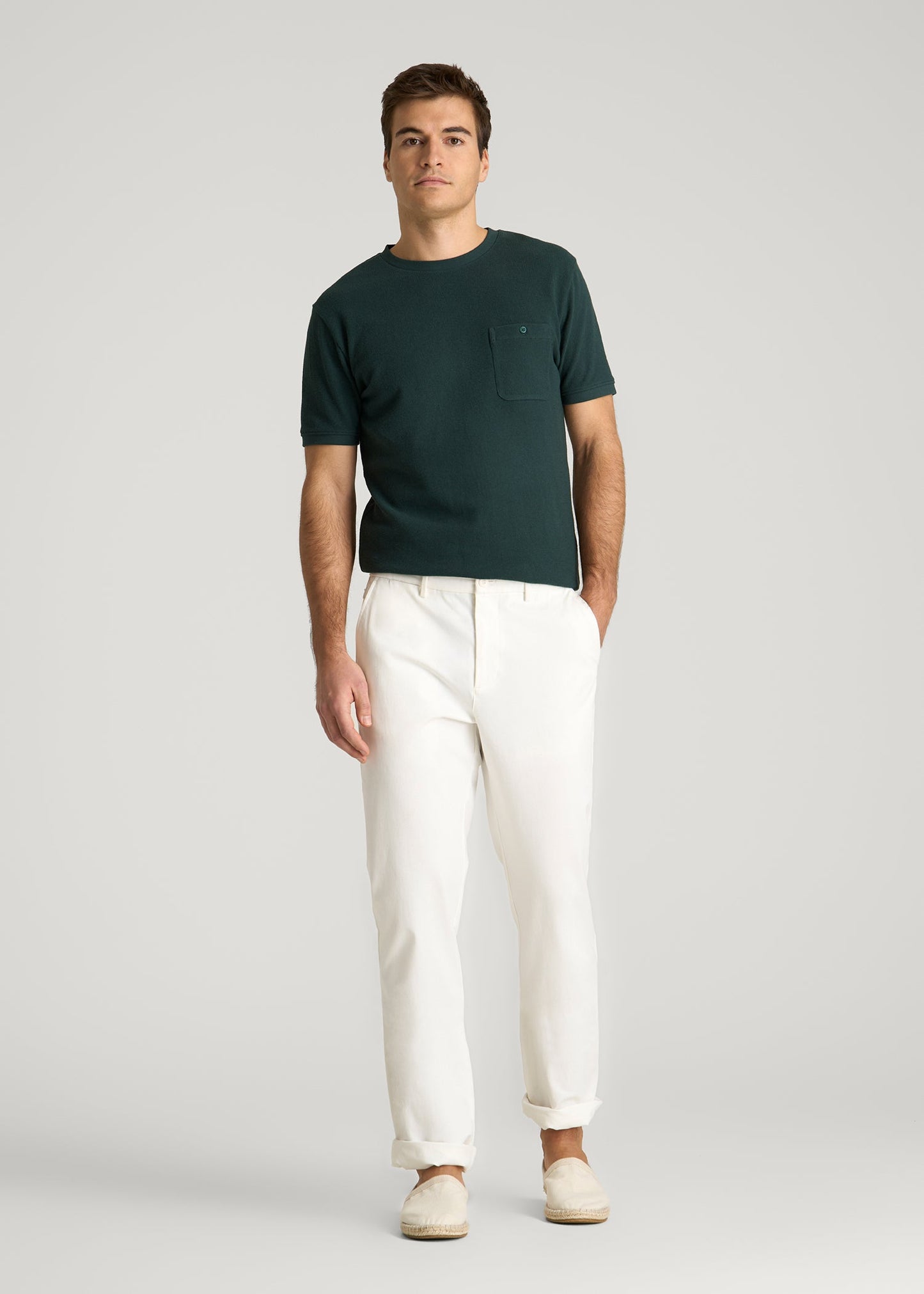 Terry Cotton Pocket Tee for Tall Men in Emerald