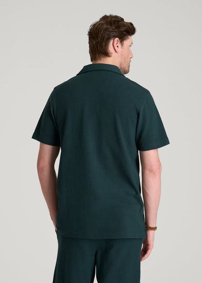 Terry Cotton Polo Cardigan for Tall Men in Emerald