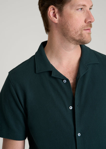 Terry Cotton Polo Cardigan for Tall Men in Emerald