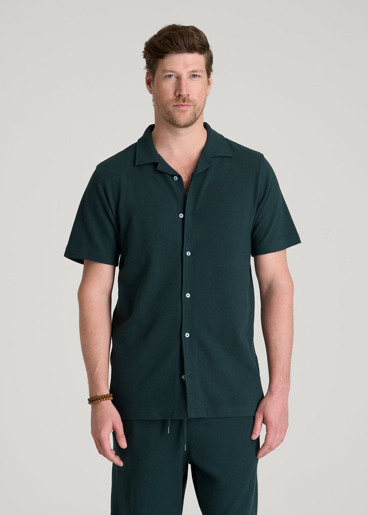 Terry Cotton Polo Cardigan for Tall Men in Emerald