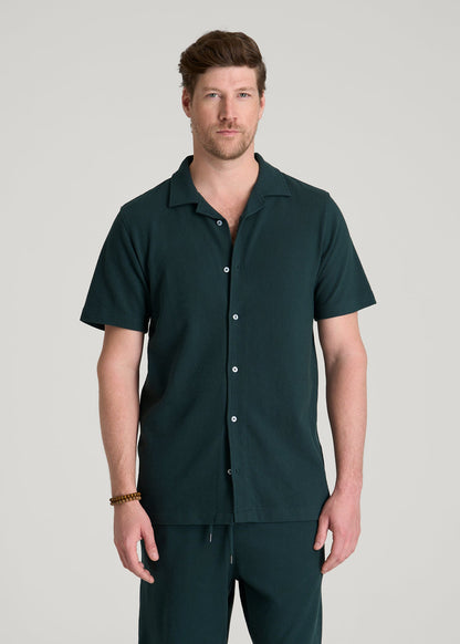 Terry Cotton Polo Cardigan for Tall Men in Emerald