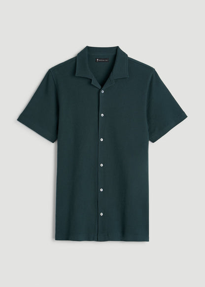 Terry Cotton Polo Cardigan for Tall Men in Emerald