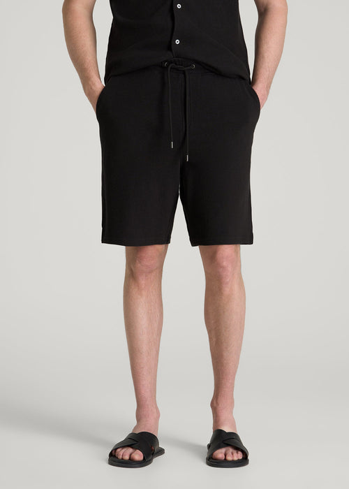 Terry Cotton Pull-On Shorts for Tall Men in Black