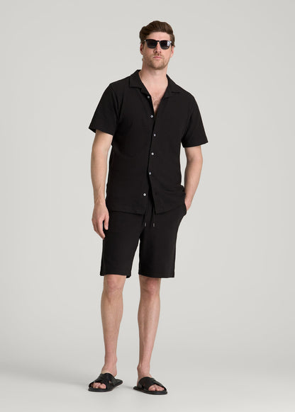 Terry Cotton Pull-On Shorts for Tall Men in Black