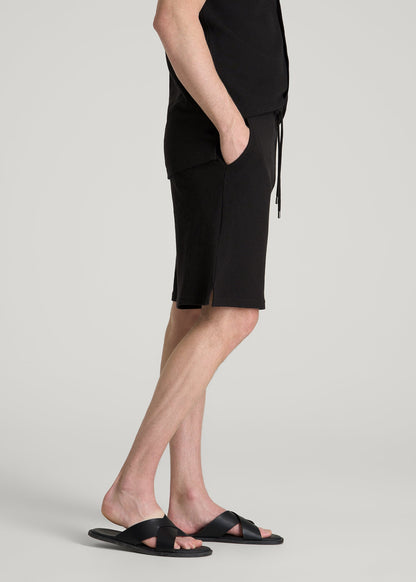 Terry Cotton Pull-On Shorts for Tall Men in Black