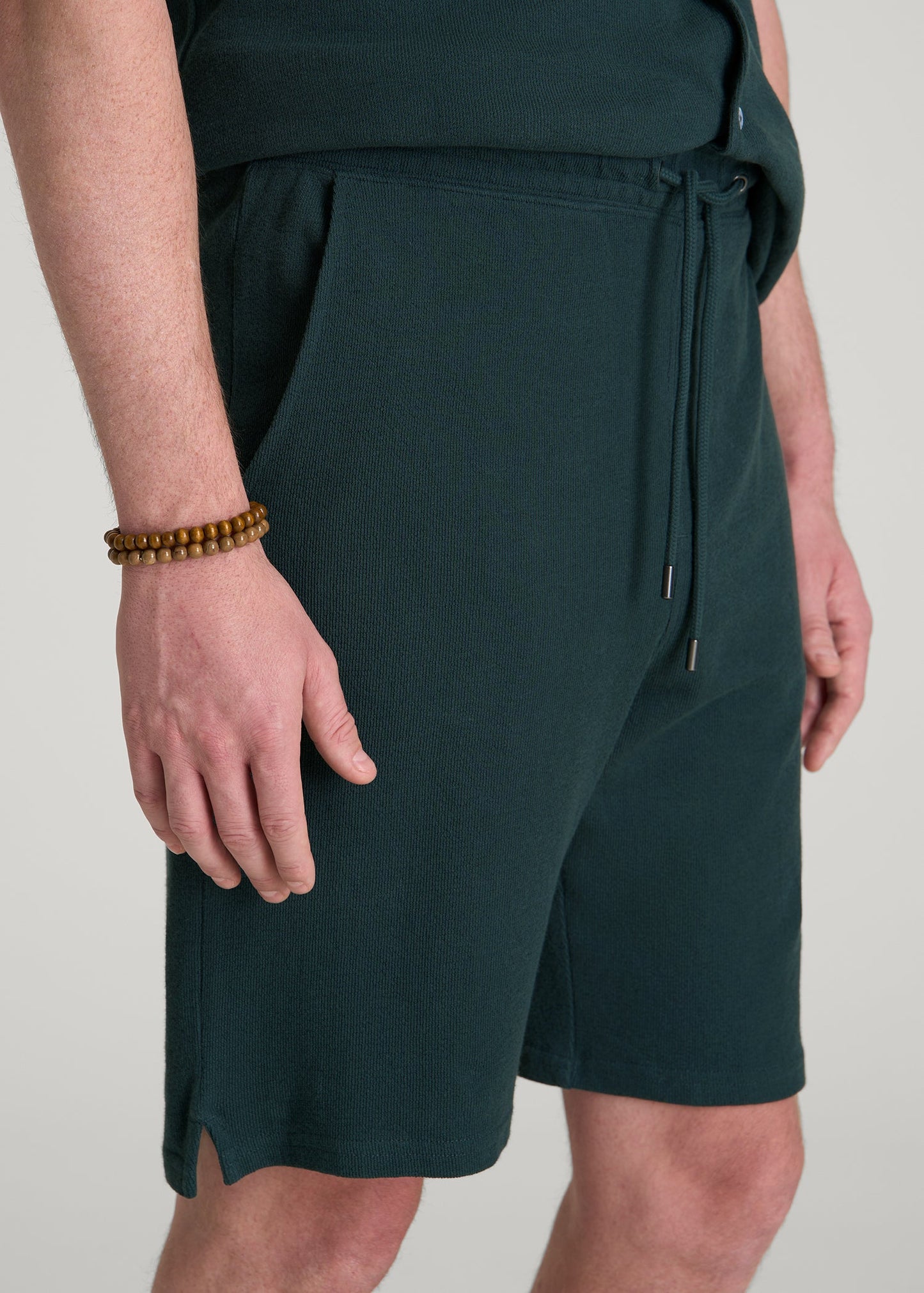 Terry Cotton Pull-On Shorts for Tall Men in Emerald