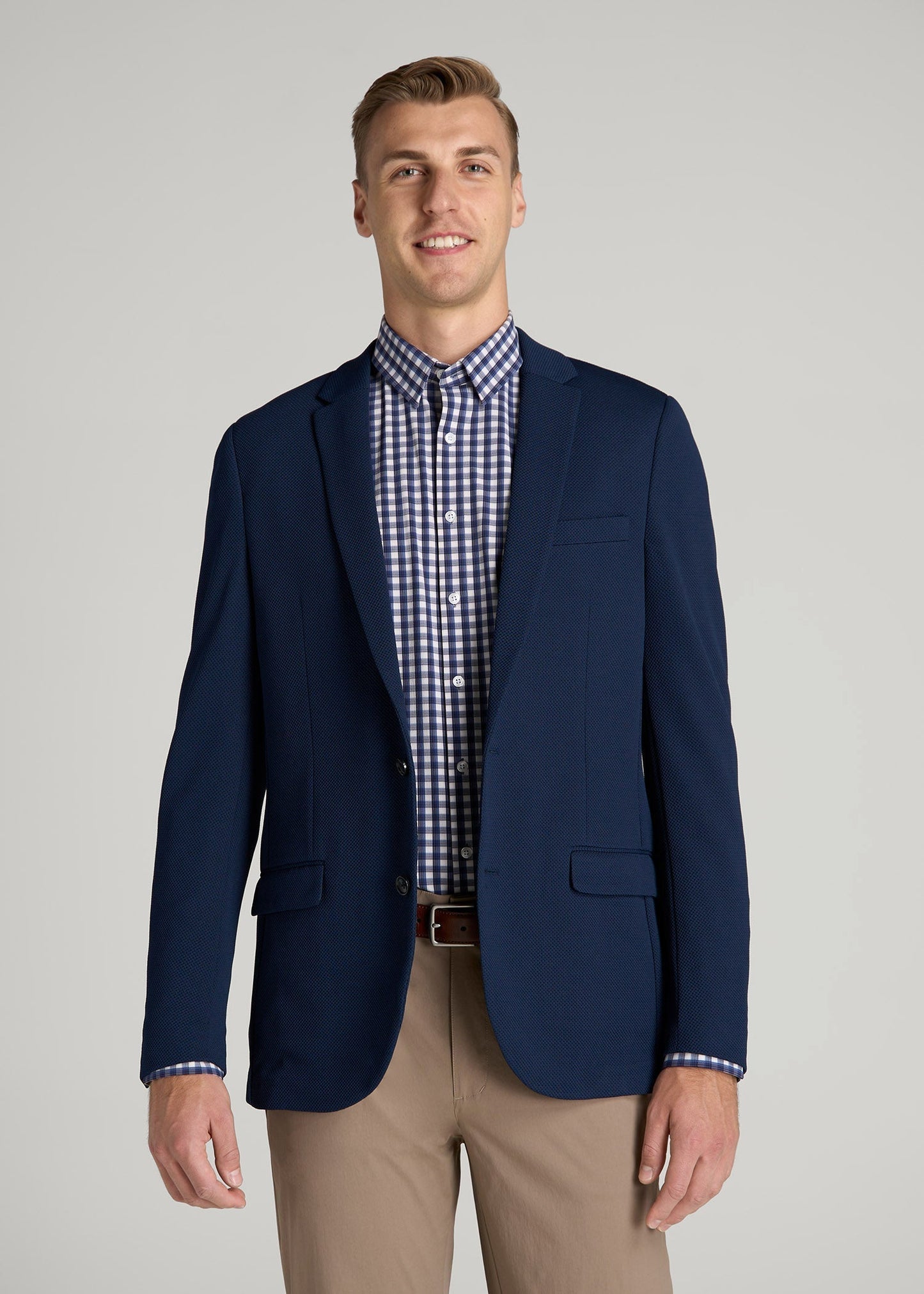 Textured Blazer for Tall Men in Navy Blue