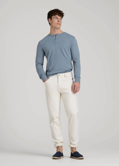 Three-Button Long Sleeve Slub Henley for Tall Men in Chambray
