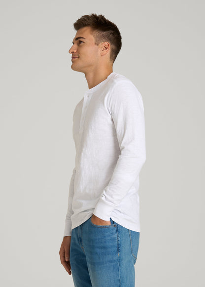 Three-Button Long Sleeve Slub Henley for Tall Men in White