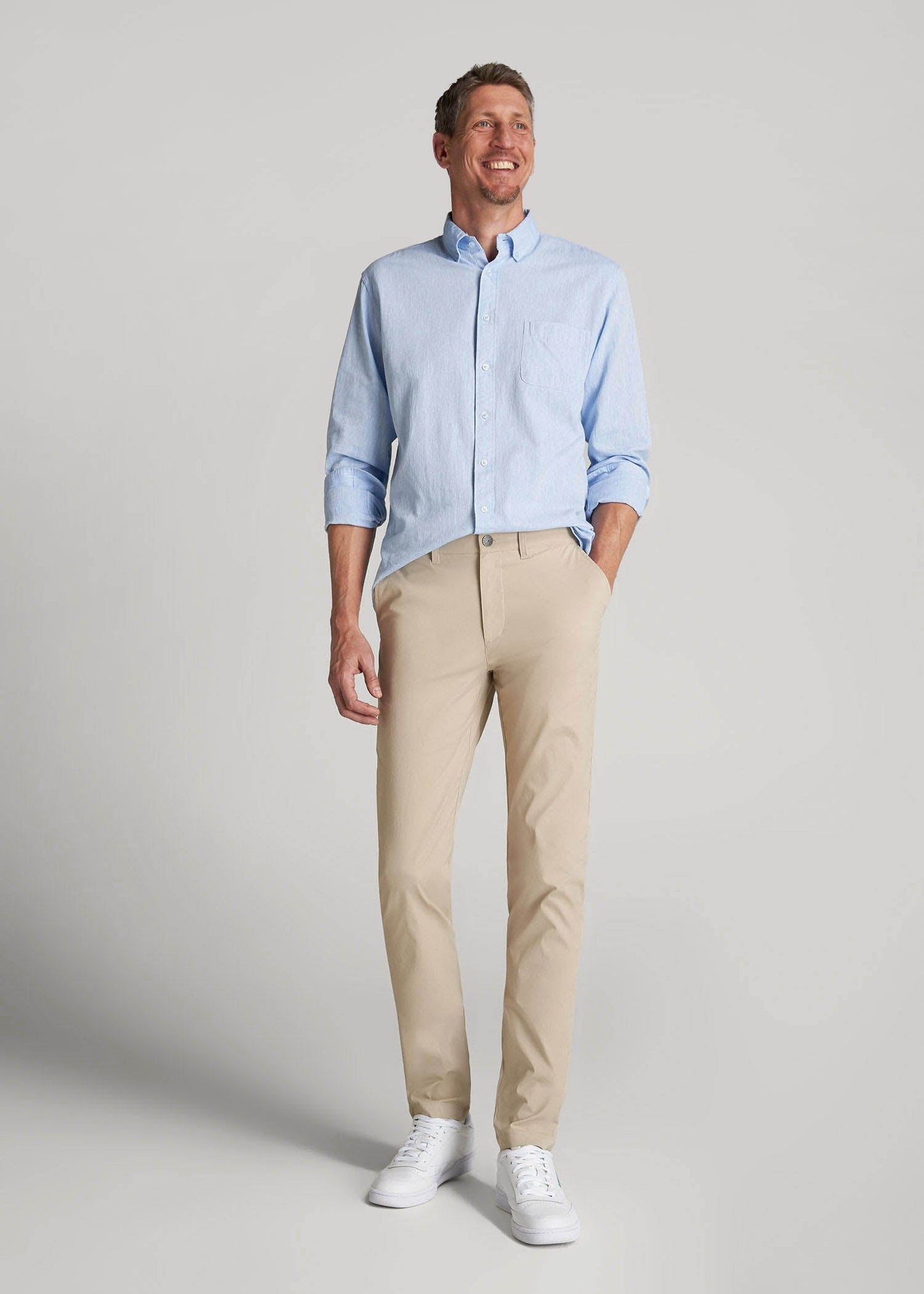 TAPERED FIT Traveler Chino Pants for Tall Men in Light Khaki