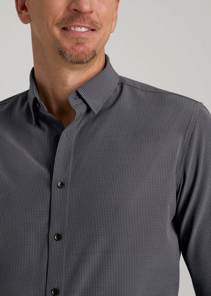 Traveler Stretch Dress Shirt in Charcoal Micro Check