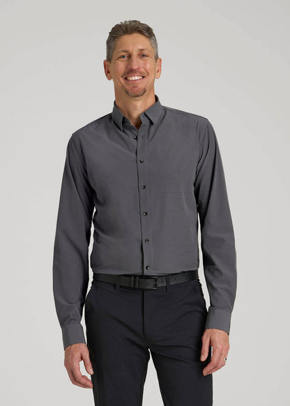 Traveler Stretch Dress Shirt in Charcoal Micro Check