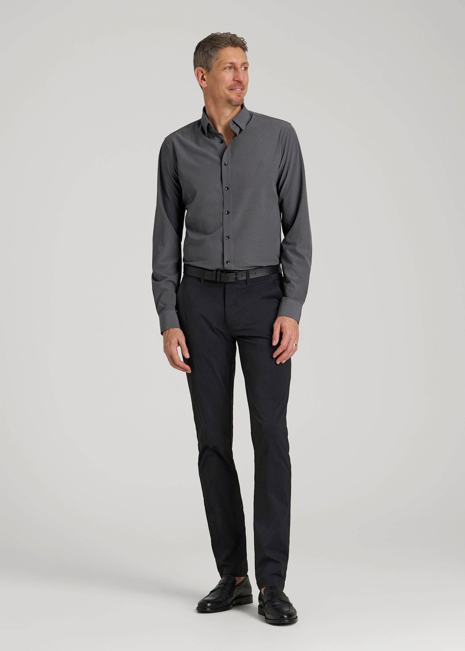 Traveler Stretch Dress Shirt in Charcoal Micro Check