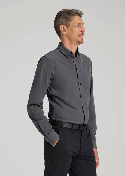 Traveler Stretch Dress Shirt in Charcoal Micro Check
