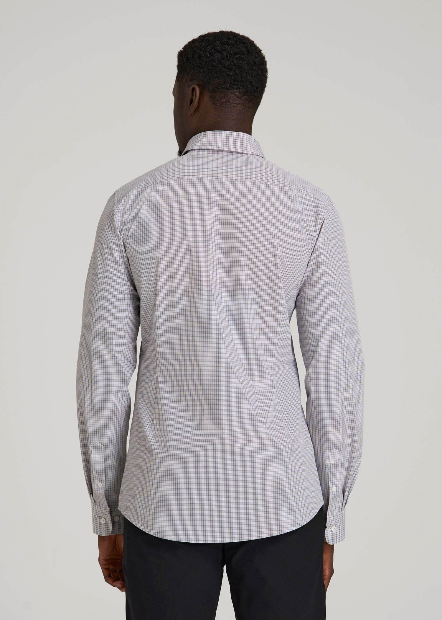 Traveler Stretch Dress Shirt in Grey Mini Plaid