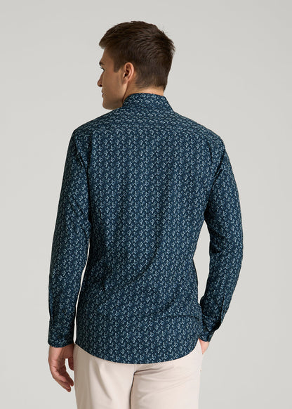 Traveler Stretch Dress Shirt for Tall Men in Royal Navy Floral