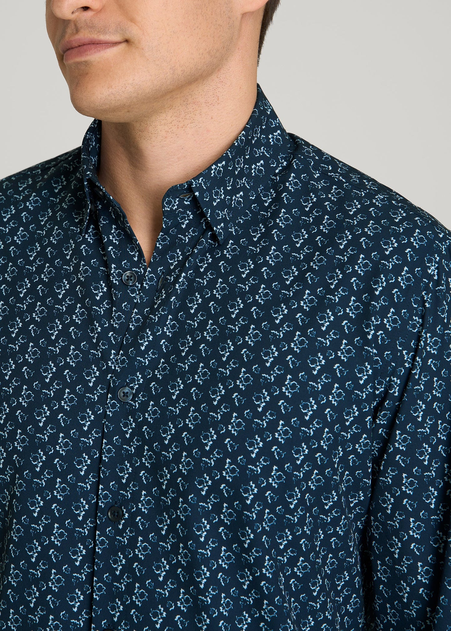 Traveler Stretch Dress Shirt for Tall Men in Royal Navy Floral