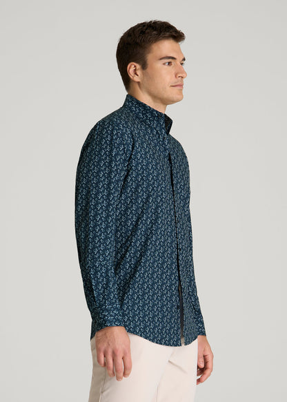 Traveler Stretch Dress Shirt for Tall Men in Royal Navy Floral