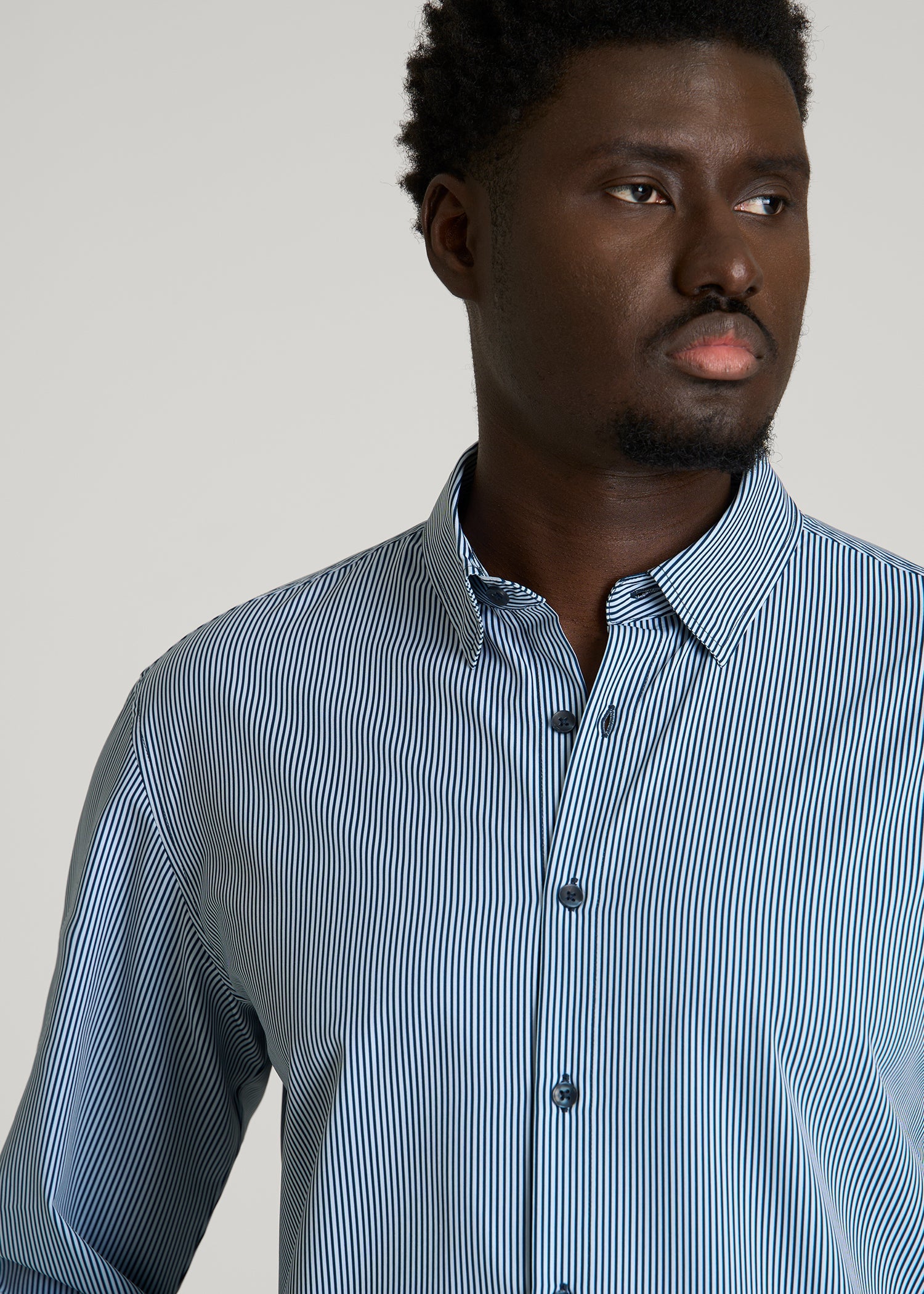 Traveler Stretch Dress Shirt for Tall Men in Royal Navy Stripe