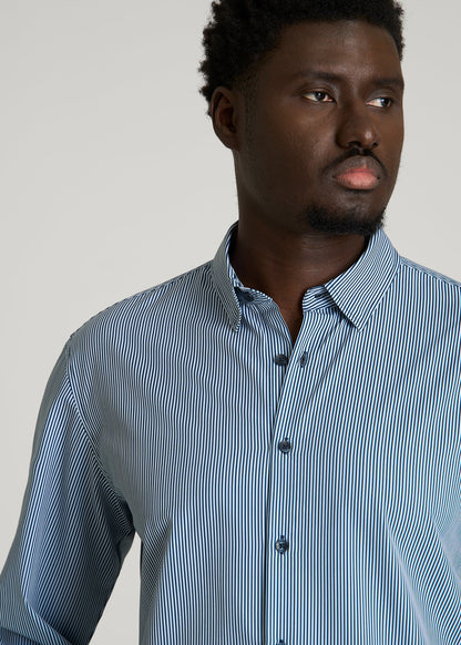 Traveler Stretch Dress Shirt for Tall Men in Royal Navy Stripe